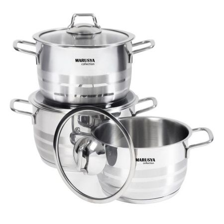 Набор кастрюль 3пр 1,5/2,5/3,2л нерж.сталь КЛАССИКА со стекл.крышками 14/16/18см (1)