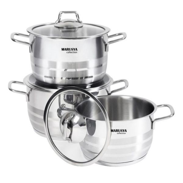 Набор кастрюль 3пр 1,5/2,5/3,2л нерж.сталь КЛАССИКА со стекл.крышками 14/16/18см (1)