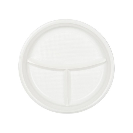 Тарелка одноразовая 3-х секционная 220мм полистирол белая ПП СПГ(1000/20)