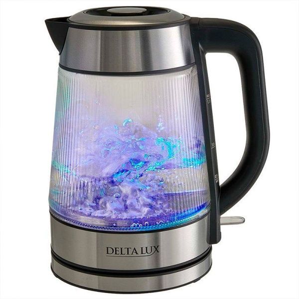 Чайник электрический 1,7л стекло 2200Вт DELTA LUX DE-1024 черный (6)