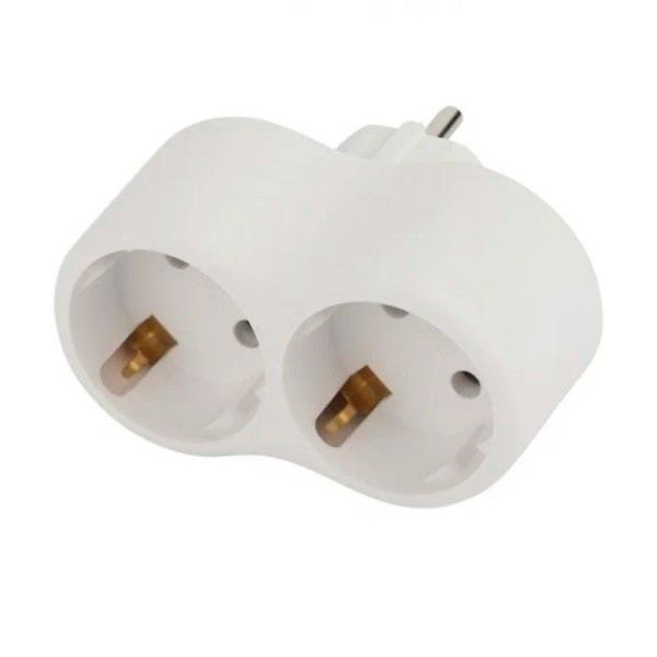 Разветвитель (двойник) пластик с заземлением со шторками 16А белый  SP-2е-W ЭРА (10)