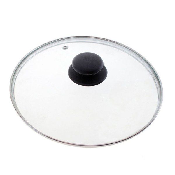Крышка 26см стеклянная с пласт.ручкой, метал.ободком толщ. 3,5мм (50)