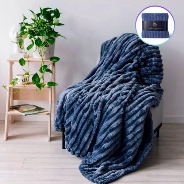 Плед 150*200см велсофт 300GSM полоска 2,5мм синий JC-17910 (12)