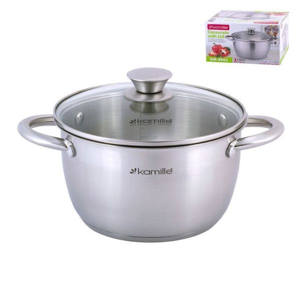 Кастрюля 2л нерж.сталь стекл.крышка 18см индукция арт. 4901 (4)