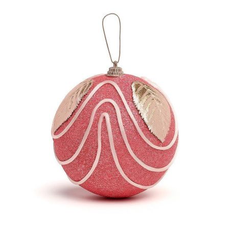 Игрушка новогодняя на елку ШАР 10см Листок пластик розовый с серебром JC-15038 (216)