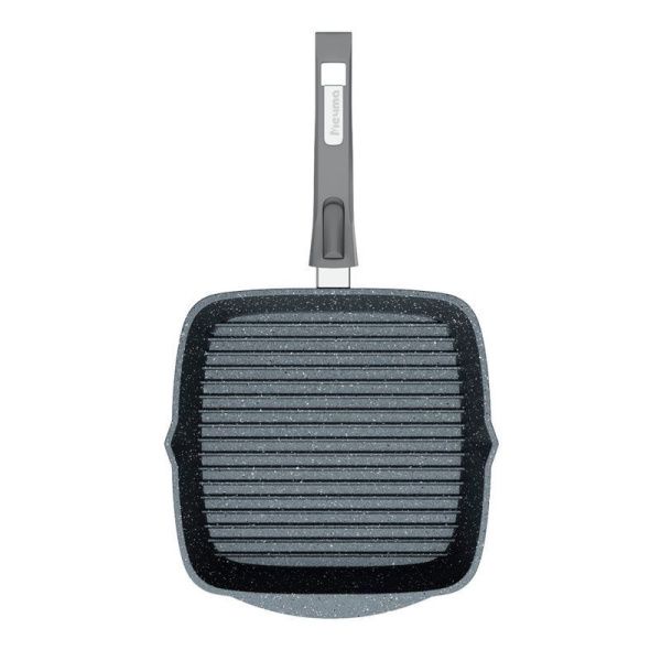 Сковорода-гриль квадратная 28*28см алюминий АП ГРАНИТ с ручкой, стекл.крышка (6)