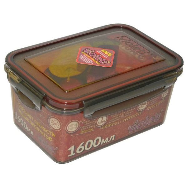 Контейнер пищевой 1,6л 200*140*95мм пластик прямоугольный герметичный дымчатый (20)