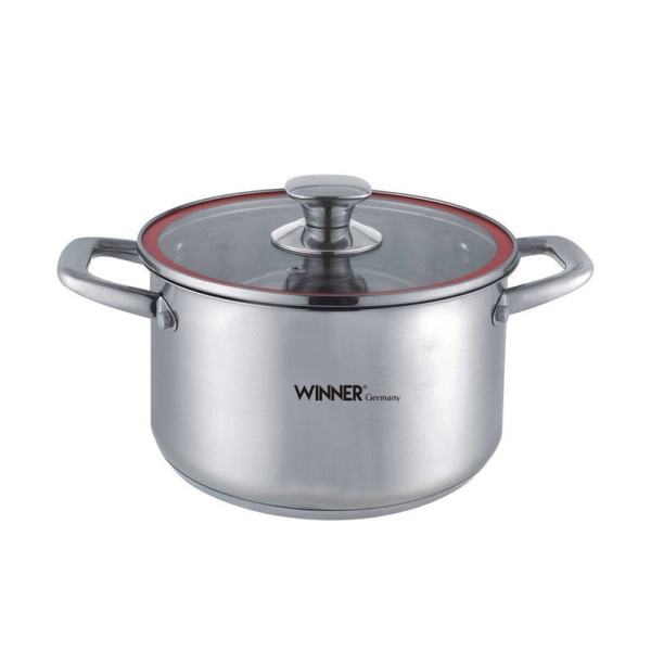 Кастрюля 2,5л нерж.сталь BERLIN со стекл.крышкой WR-1190(6)