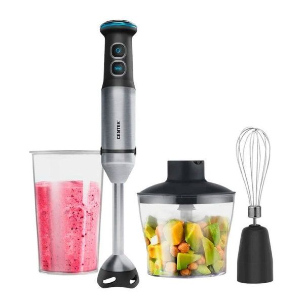 Блендер погружной нерж.сталь Centek CT-1333 черн/сталь 1500Вт, турбо режим, стакан, чоппер (6)