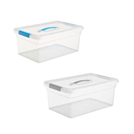 Контейнер для хранения 10л 375*255*160мм пластик Standart с ручкой прозр.-голубой/прозр.-серый (7)