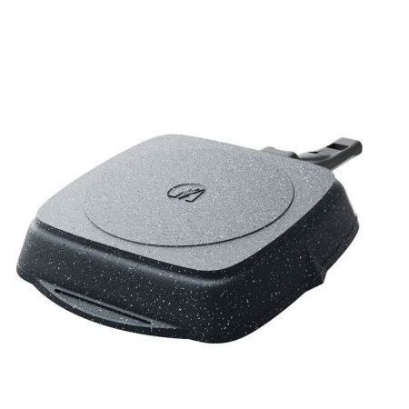 Сковорода-гриль квадратная 28*28см алюминий АП ГРАНИТ с ручкой, стекл.крышка (6)