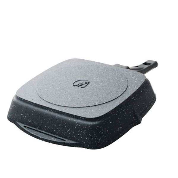 Сковорода-гриль квадратная 28*28см алюминий АП ГРАНИТ с ручкой, стекл.крышка (6)