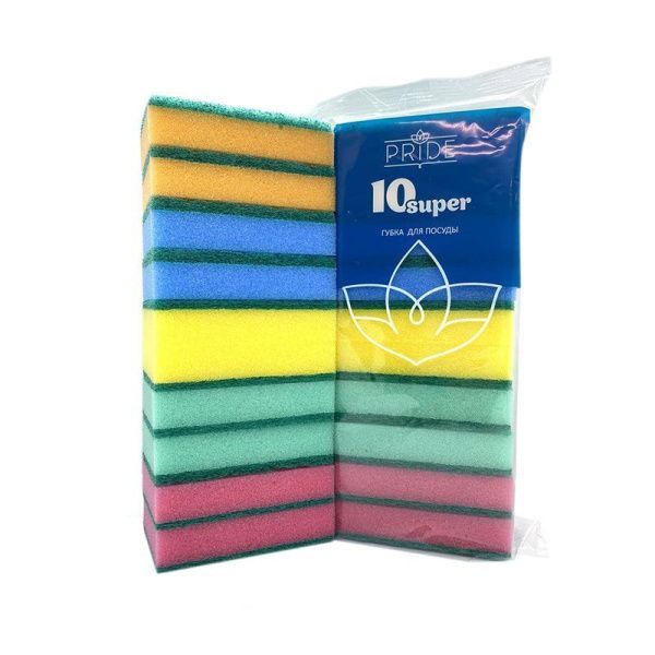 Губка для посуды 10шт нейлон/поролон СУПЕР с чистящим слоем ГХ003 (30)