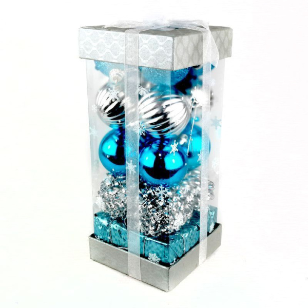Игрушки новогодние на елку ШАР набор 16шт 6см серебряно-голубой (блистер) JC-5514 (50)
