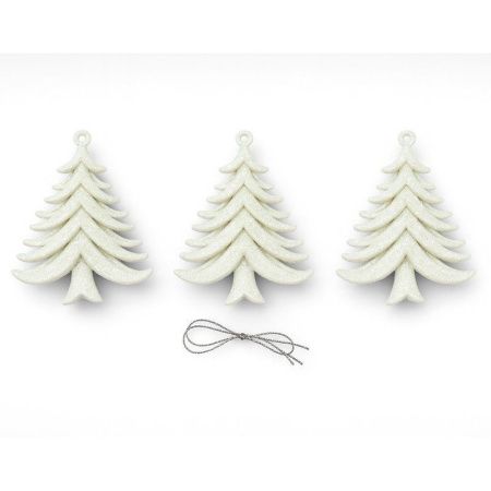 Игрушки новогодние на елку ЕЛОЧКА набор 3шт 10*7см пластик белый OSHR20-639/JC-16508 (1200)