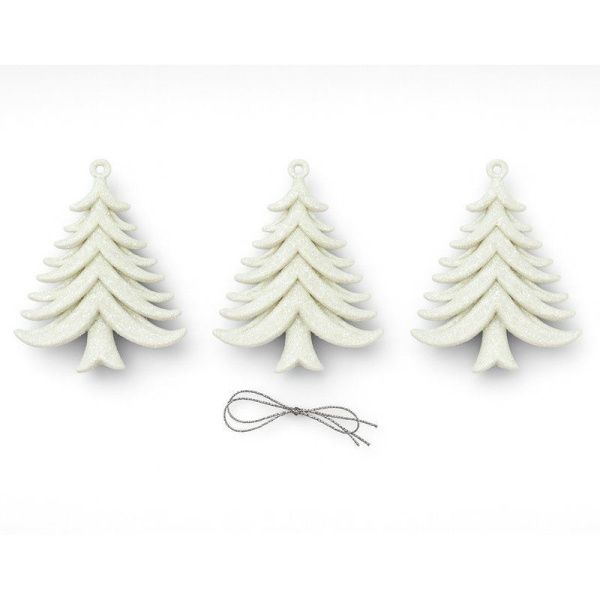 Игрушки новогодние на елку ЕЛОЧКА набор 3шт 10*7см пластик белый OSHR20-639/JC-16508 (1200)