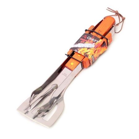 Набор для барбекю 3пр (вилка 33см, лопатка 35см, щипцы 33см) нерж.сталь дер.ручки Скаут (48)