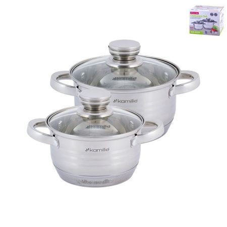 Набор кастрюль 2шт 1,5/2л нерж.сталь со стекл.крышки 16/18см для всех видов плит арт.4914 (4)