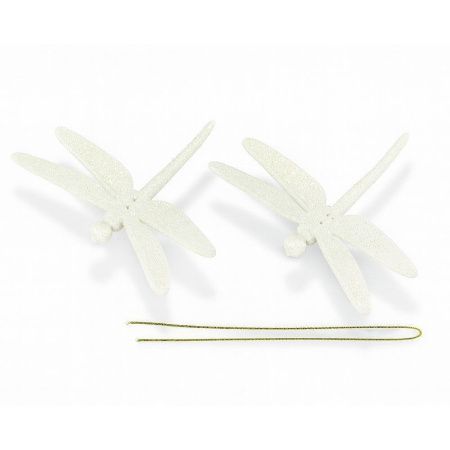 Игрушки новогодние на елку СТРЕКОЗА набор 2шт 8,5*14см пластик белый OSHR20-386/JC-16538 (1000)