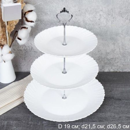 Этажерка сервировочная 3 яруса 19/21,5/26,5см стеклокерамика КЛАССИКА белая LHP75/85/105 (12)
