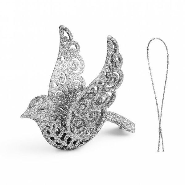 Игрушка новогодняя на елку ГОЛУБЬ 10*12см пластик серебро OSHR22-729/JC-16525 (800)