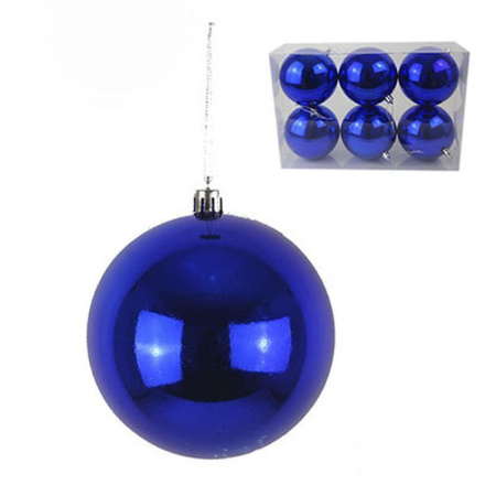 Игрушки новогодние на елку ШАР набор 6шт 10см пластик блестящий (синий) (24)