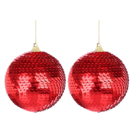 Игрушки новогодние на елку ШАР набор 2шт 10см пайетки красные (108) JC-17067