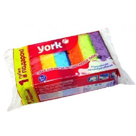 Губка для посуды 6+1шт поролон  YORK КОЛОР ЛЮКС (16)