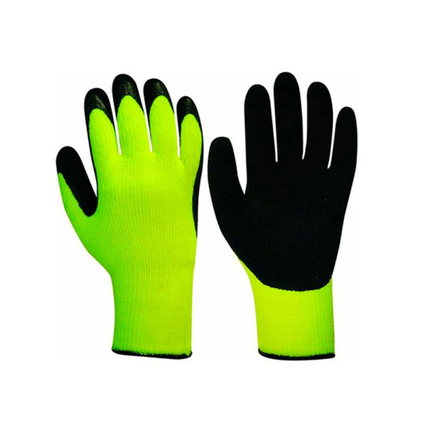 Перчатки акриловые обливные 1/2 рельефная ладонь салатово-черные (480)