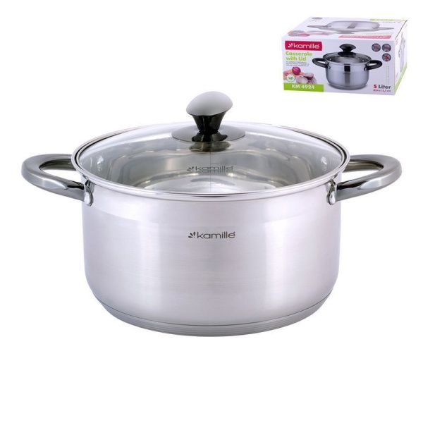 Кастрюля 5л нерж.сталь стекл.крышка 24см, индукция, арт. 4924 (4)