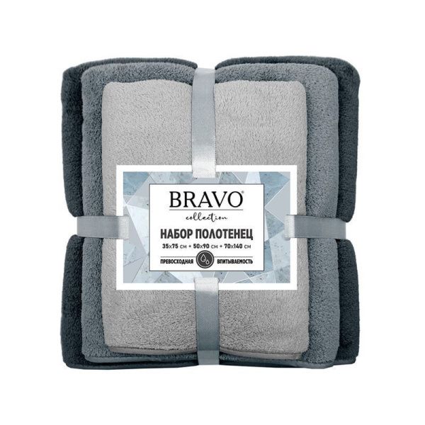 Набор полотенец микрофибра 3пр 35*75см/50*90см/70*140см Сванк серый 300гр м0854_11