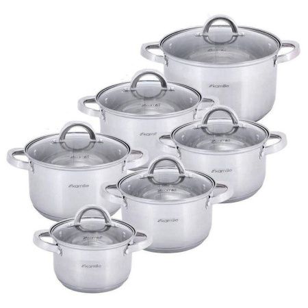 Набор кастрюль 6пр 1/1,8/ 2,5/3,8/4,5/6,5л нерж.сталь стекл.крышки полые ручки, арт.5638S (2)