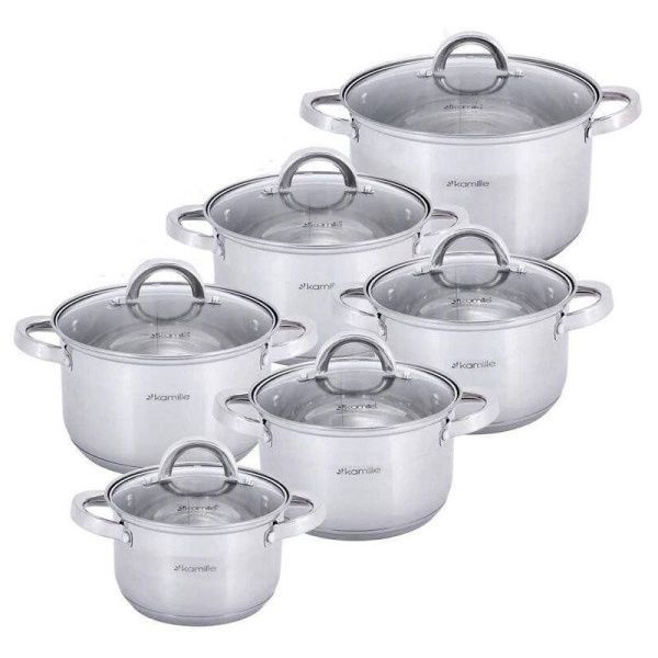 Набор кастрюль 6пр 1/1,8/ 2,5/3,8/4,5/6,5л нерж.сталь стекл.крышки полые ручки, арт.5638S (2)