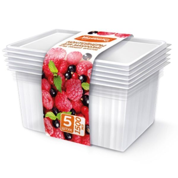 Контейнер для заморозки 5шт 1,5л 185*140*95+/-5мм полипропилен ХОЗЯЮШКА Мила с крышкой (18)