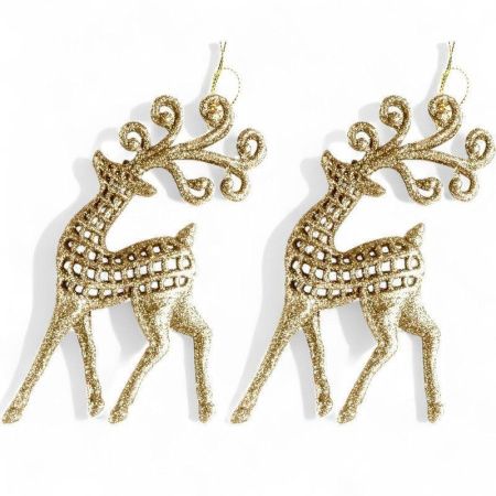 Игрушки новогодние на елку ОЛЕНЬ набор 2шт 14*6см пластик золото OSHR20-313/JC-16469 (800)