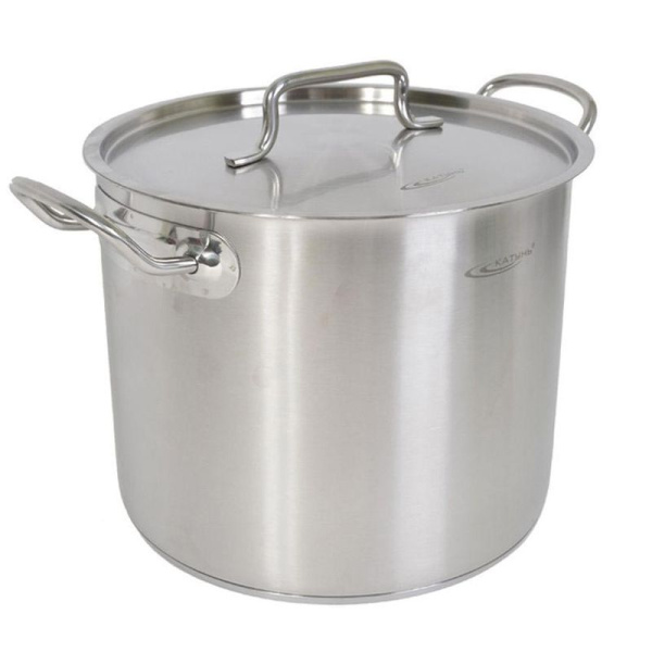 Кастрюля 11л нерж.сталь ОБЩЕПИТ мет.крышка d26см h21см толщина стенок 0,8мм индукция КТ-ОБ-11 (2)