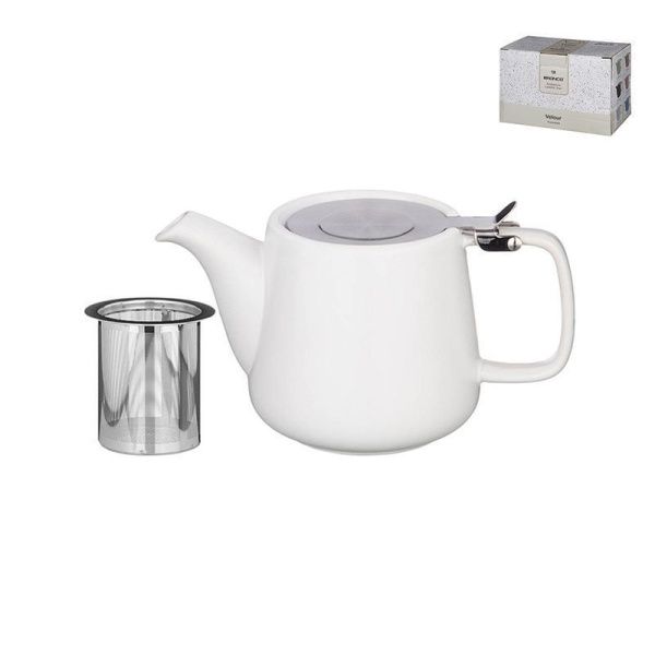 Чайник заварочный 500мл 19*8,5*10см керамика Velour с мет.ситом белый (24)