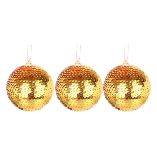 Игрушки новогодние на елку Шар набор 3шт 8см пайетки золото (128) JC-17065