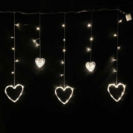 Гирлянда эл. Бахрома Сердца 2,5*0,85м 120LED теплый белый шнур 1м цв.уп JC-15328 (36)