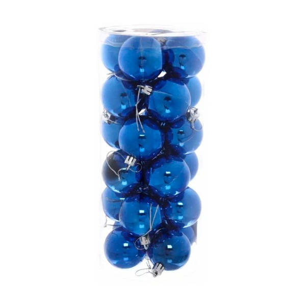 Игрушки новогодние на елку ШАР набор 24шт 3см пластик глянцевый синий (120)