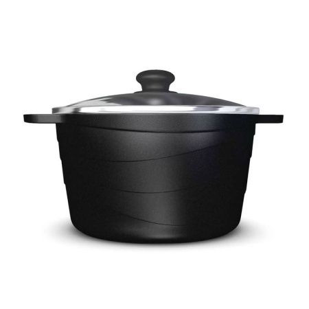 Кастрюля 4л литая алюминий АП гранитно-каменное со стекл.крышкой 24см черная индукция (6)