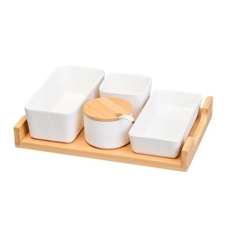 Набор сервировочный 4пр фарфор NATIVE на дер.подставке (8)