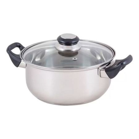 Кастрюля 2,8л нерж.сталь со стекл.крышкой бакелит.ручки 3-х сл.капс.дно BAK-03 (8)