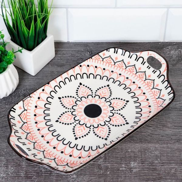 Блюдо 30*16*3см керамика прямоугольное с ручками LX2102PM (36)