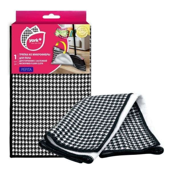 Салфетка для пола микрофибра 50*60см двухсторонняя с застёжкой Пепита YORK (20)