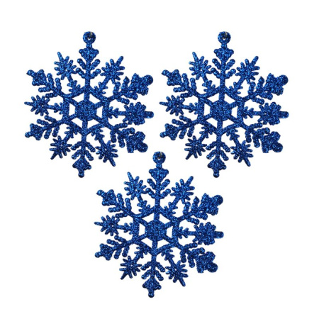 Игрушки новогодние на елку СНЕЖИНКИ набор 3шт 10см пластик синие JC-16753 (2000)