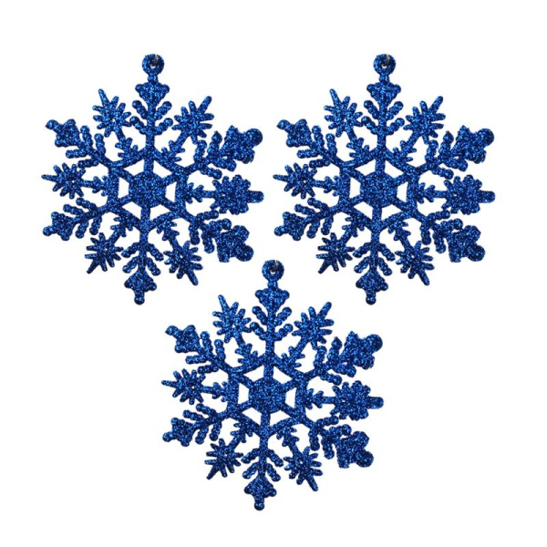 Игрушки новогодние на елку СНЕЖИНКИ набор 3шт 10см пластик синие JC-16753 (2000)