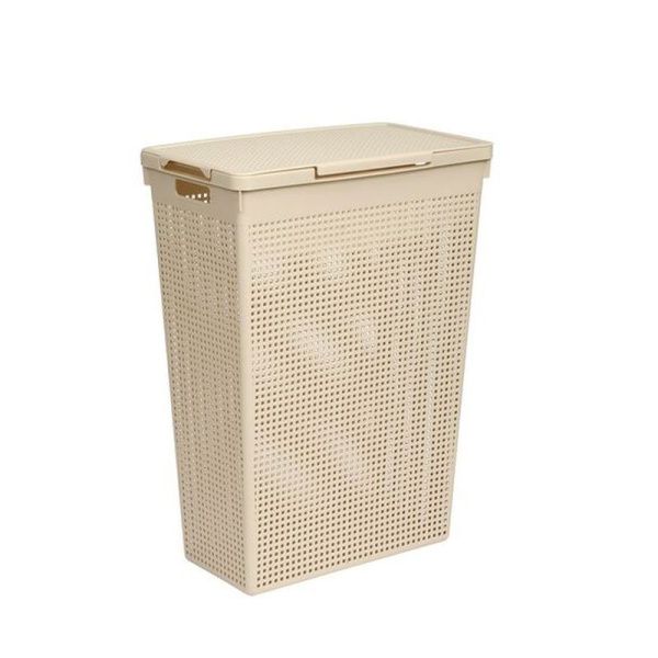 Корзина для белья 50л 450*260*615мм пластик ЛОФТ латте узкая с крышкой (10)