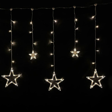 Гирлянда эл. Бахрома Звезды 2,5*0,85м 136LED теплый белый шнур 1м цв.уп JC-15336 (40)