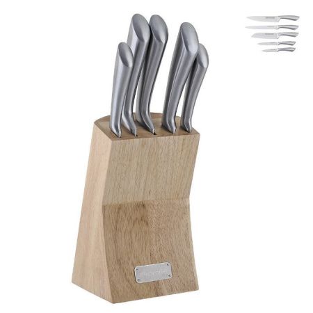 Ножи набор 5пр нерж.сталь на деревянной подставке мет.ручки арт. 5130 (6)